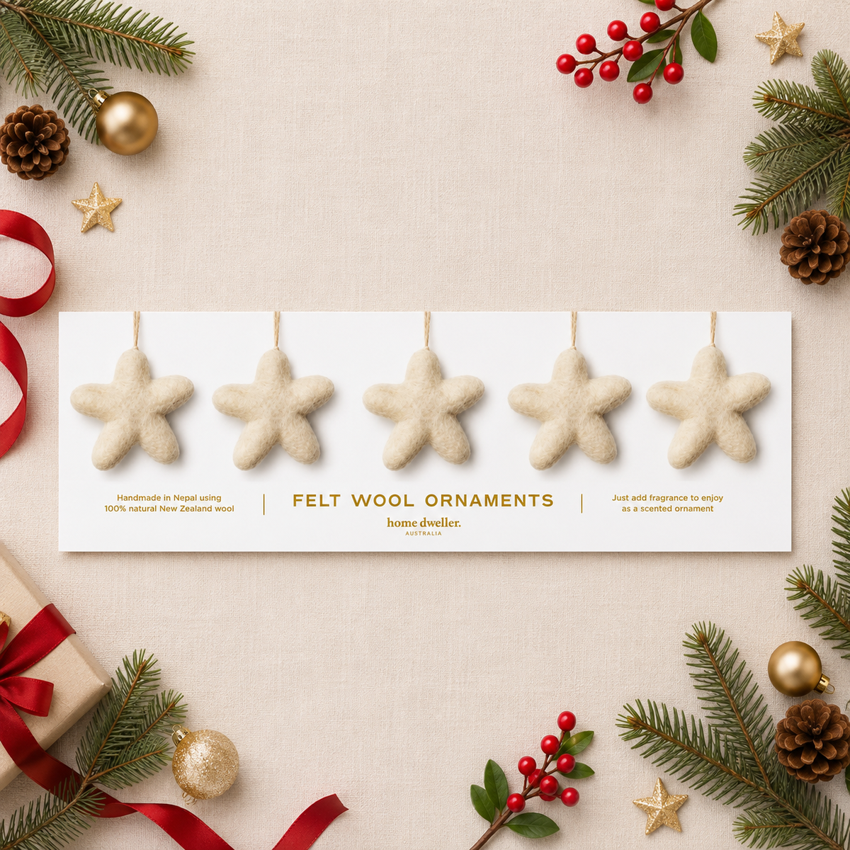 Felt Wool Star Ornament Set: White
