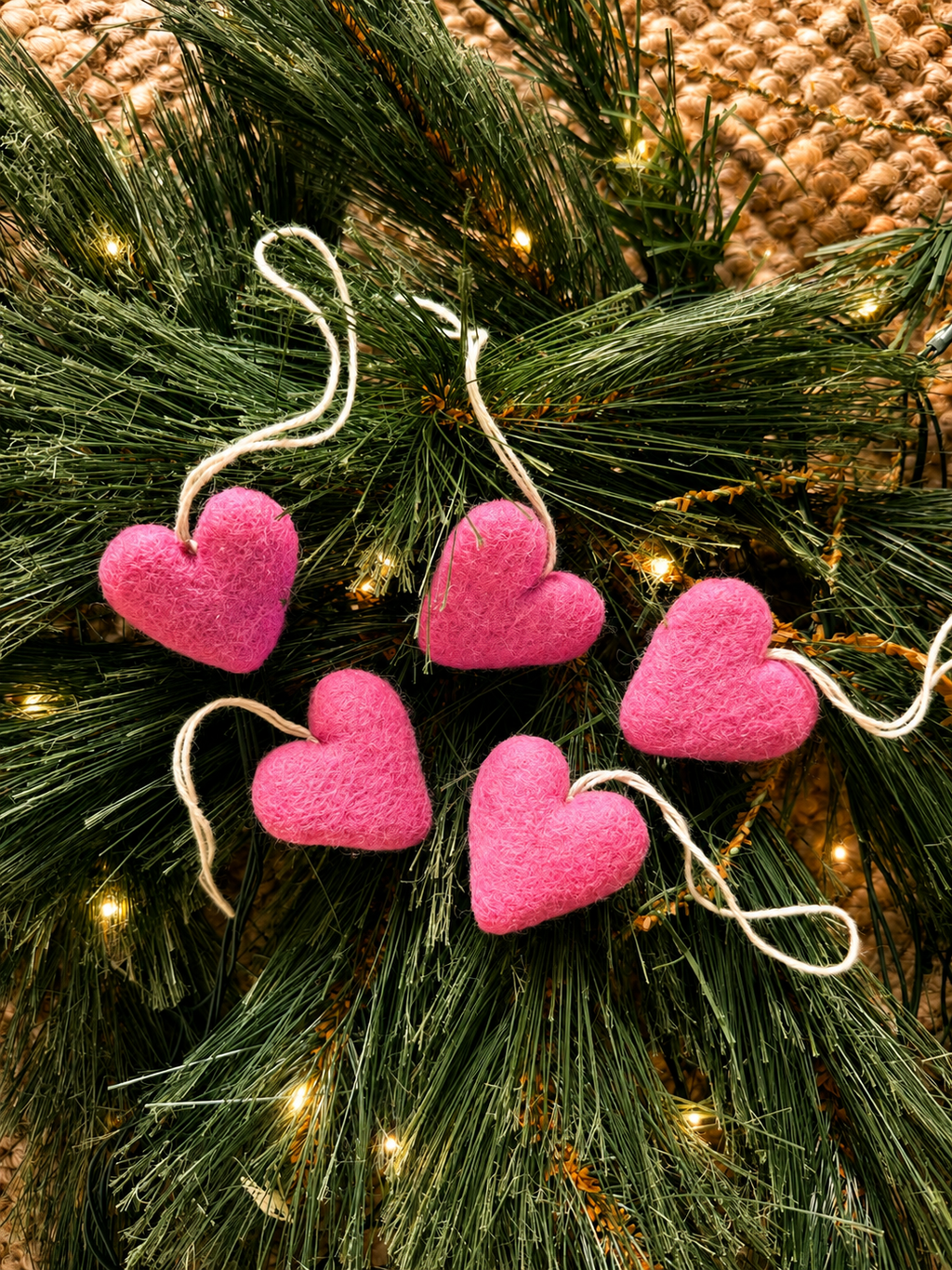 Felt Wool Heart Ornament Set: Pink