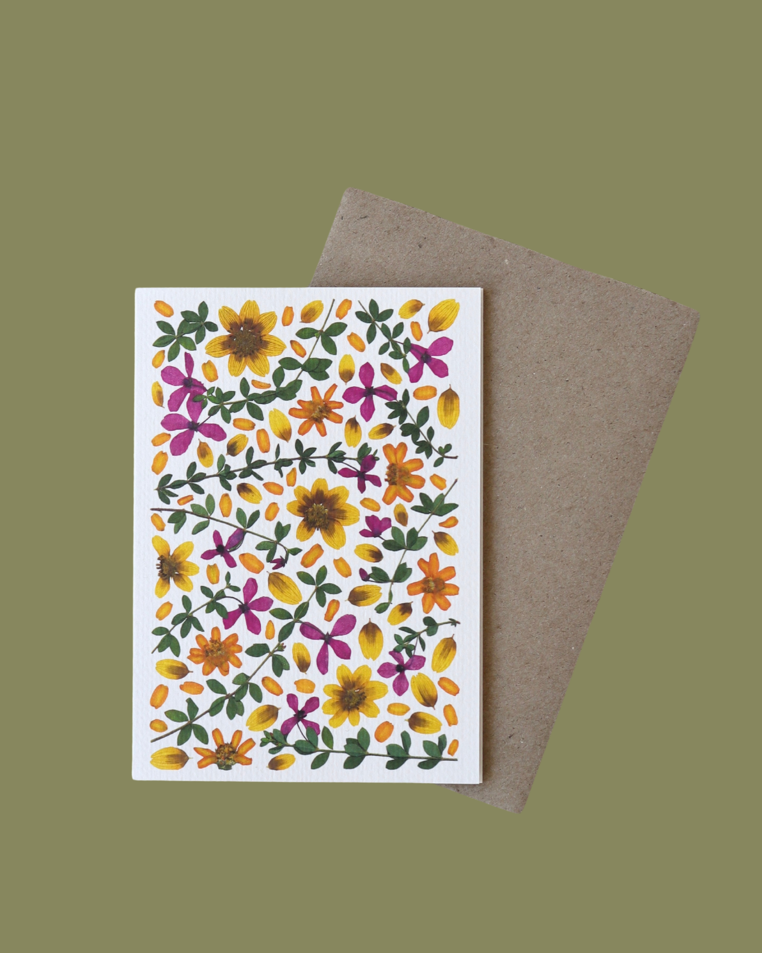 Tetratheca & Zinnia Pressed Flower Card
