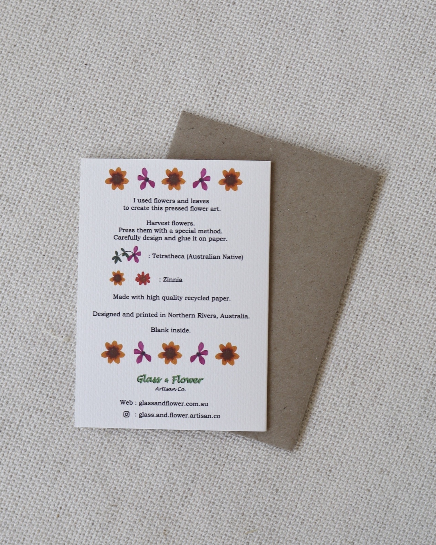 Tetratheca & Zinnia Pressed Flower Card