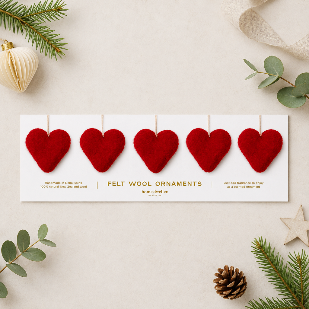 Felt Wool Heart Ornament Set: Red