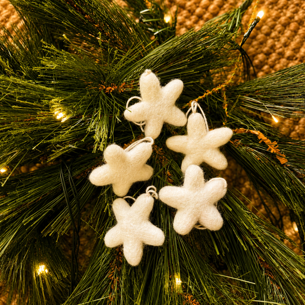Felt Wool Star Ornament Set: White