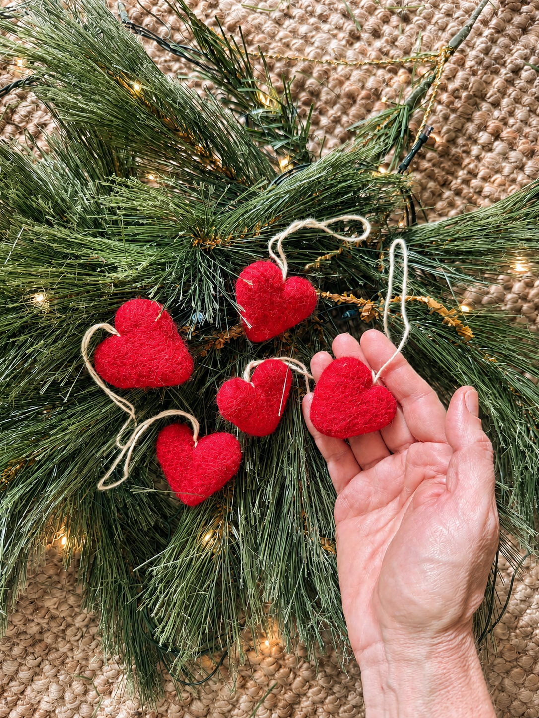 Felt Wool Heart Ornament Set: Pink