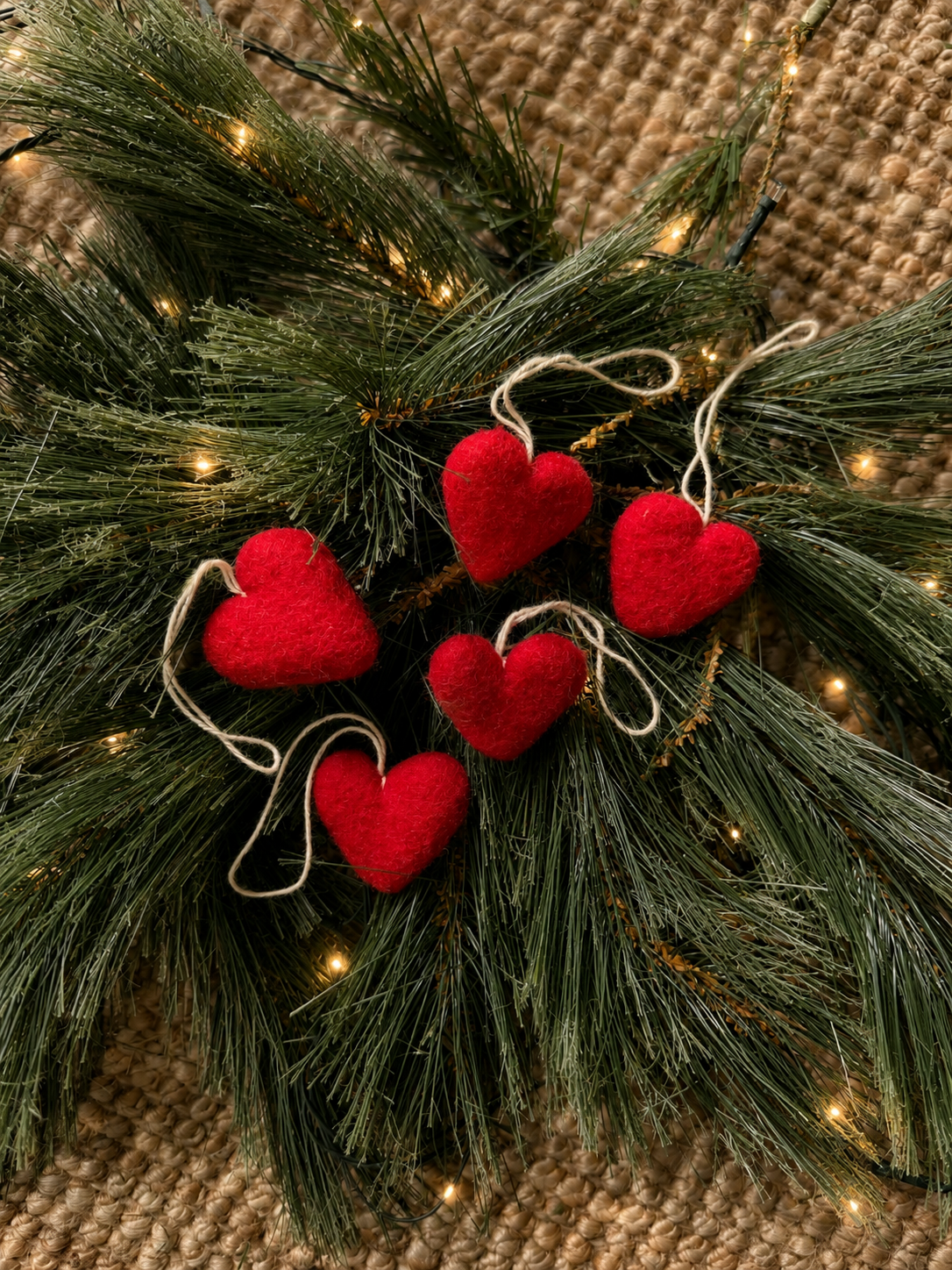 Felt Wool Heart Ornament Set: Pink