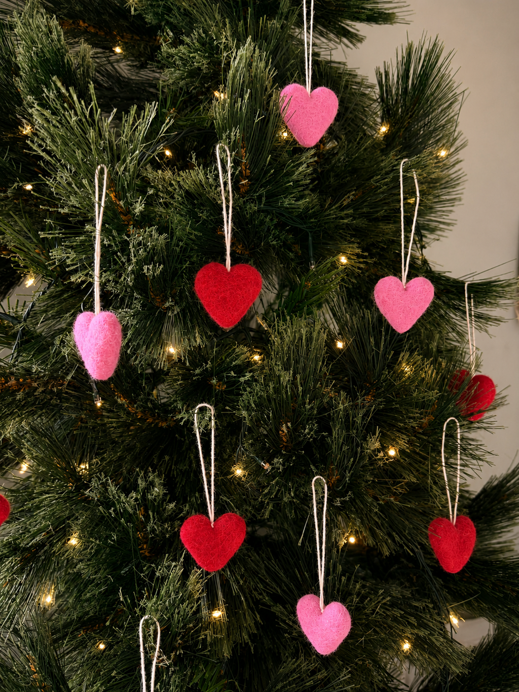 Felt Wool Heart Ornament Set: Red