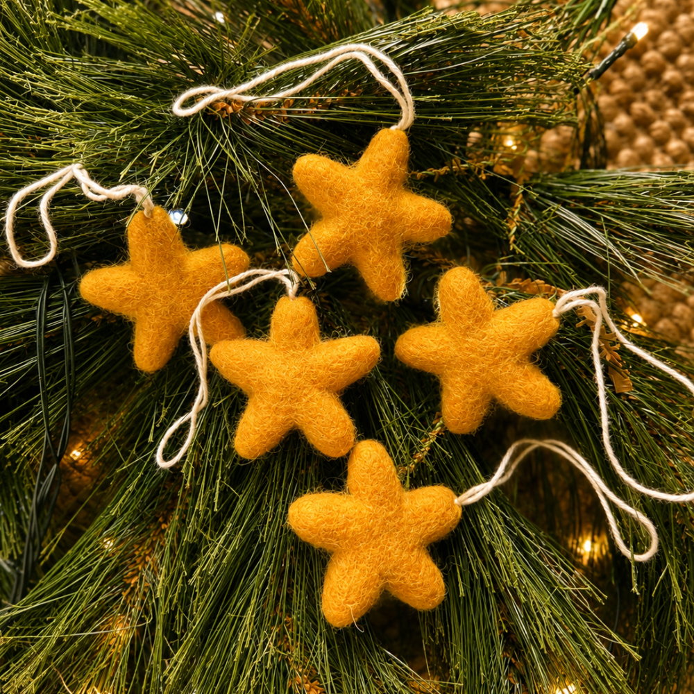 Felt Wool Star Ornament Set: Gold
