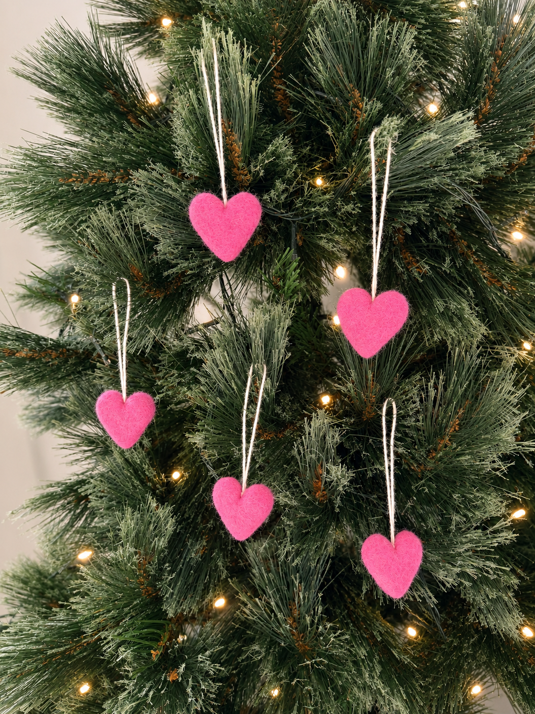 Felt Wool Heart Ornament Set: Pink