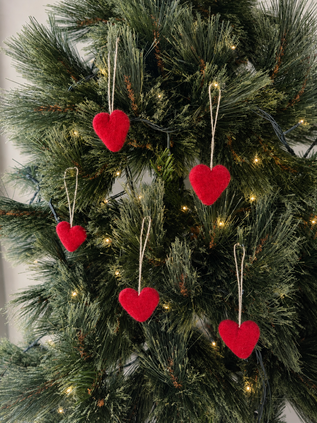 Felt Wool Heart Ornament Set: Red