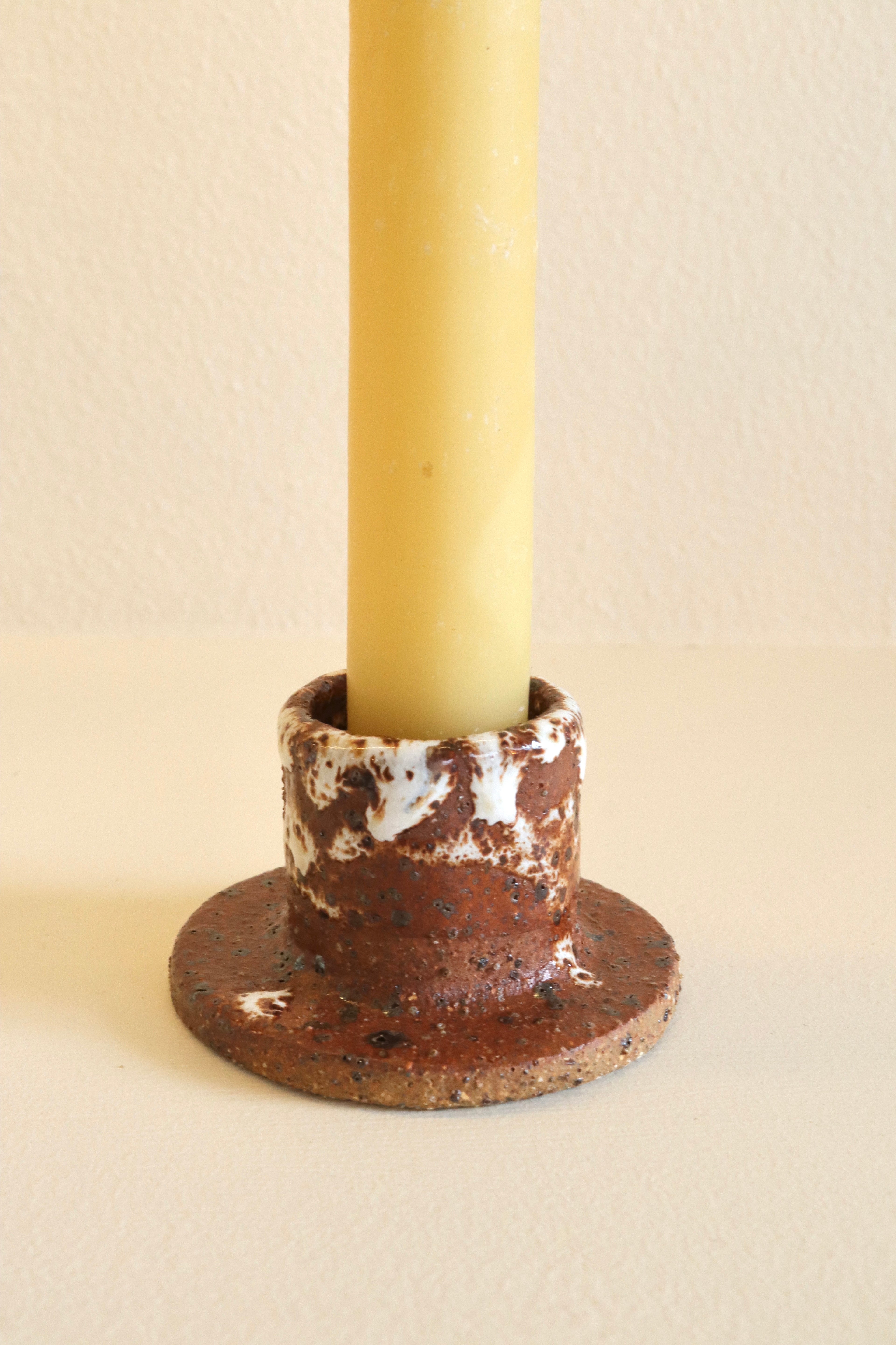 Single Beeswax Candle & Holder Duo