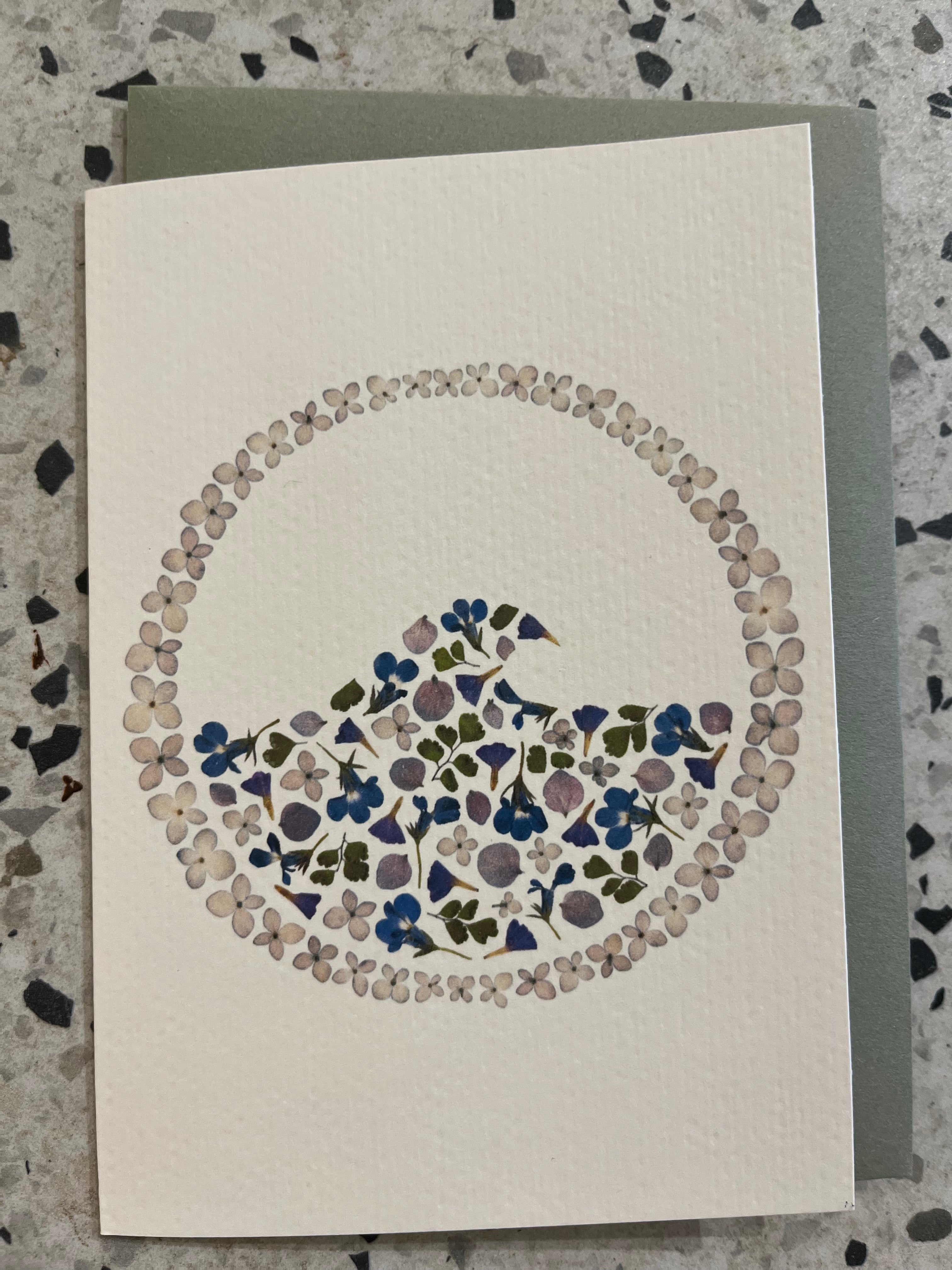 Hydrangea and Lobelia's wave petal pressed Flower Card