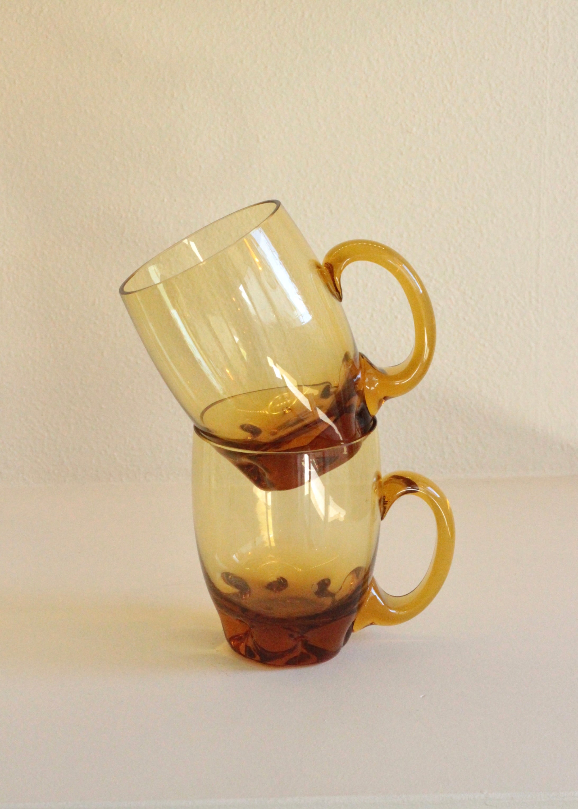 Vintage Amber Glass Mugs Set of 2