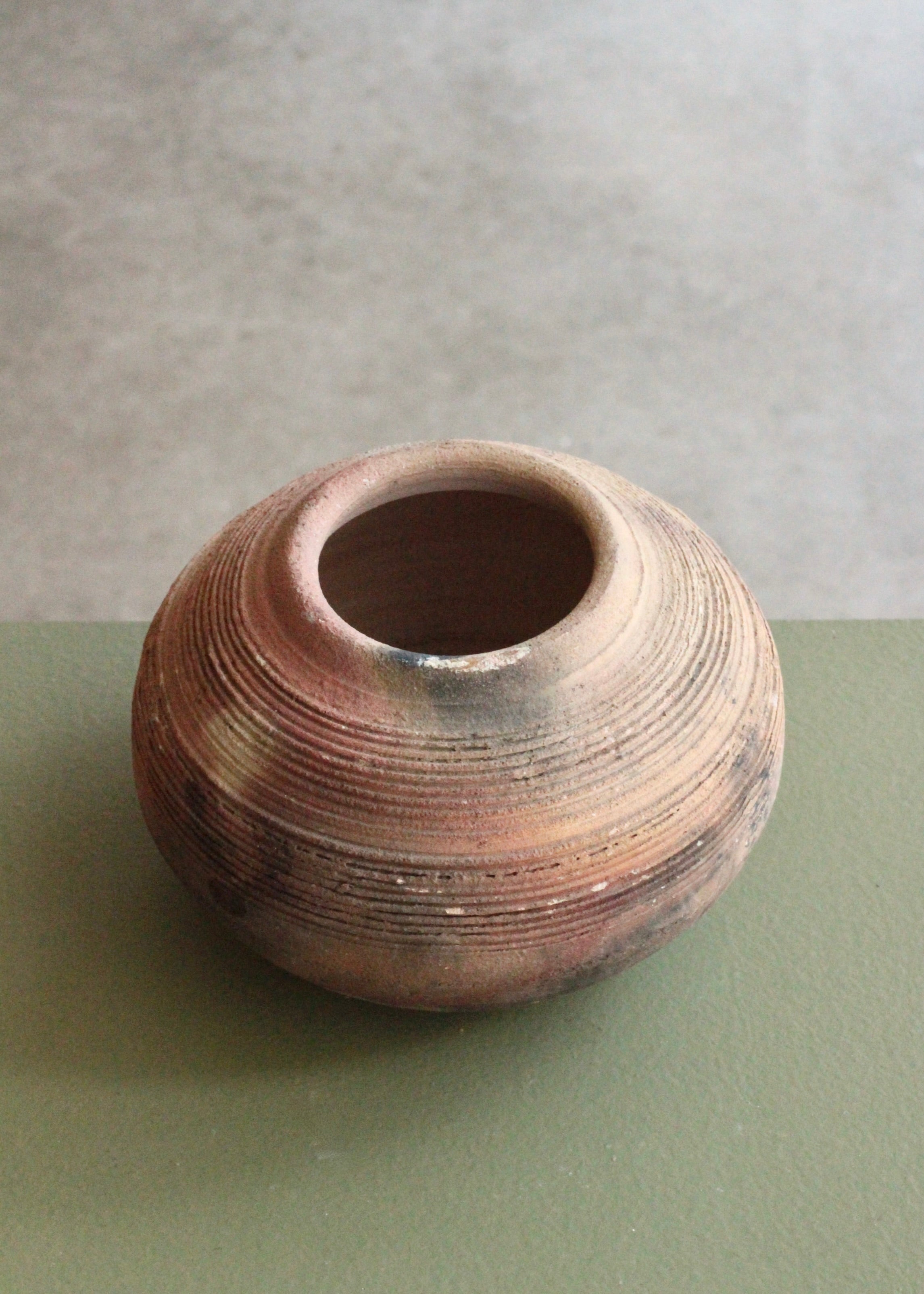 Vintage Saggar Handmade Pottery Round Vase