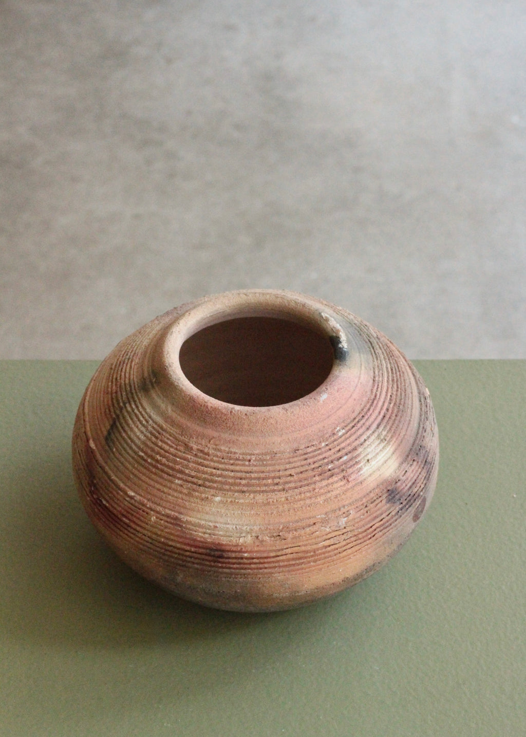 Vintage Saggar Handmade Pottery Round Vase