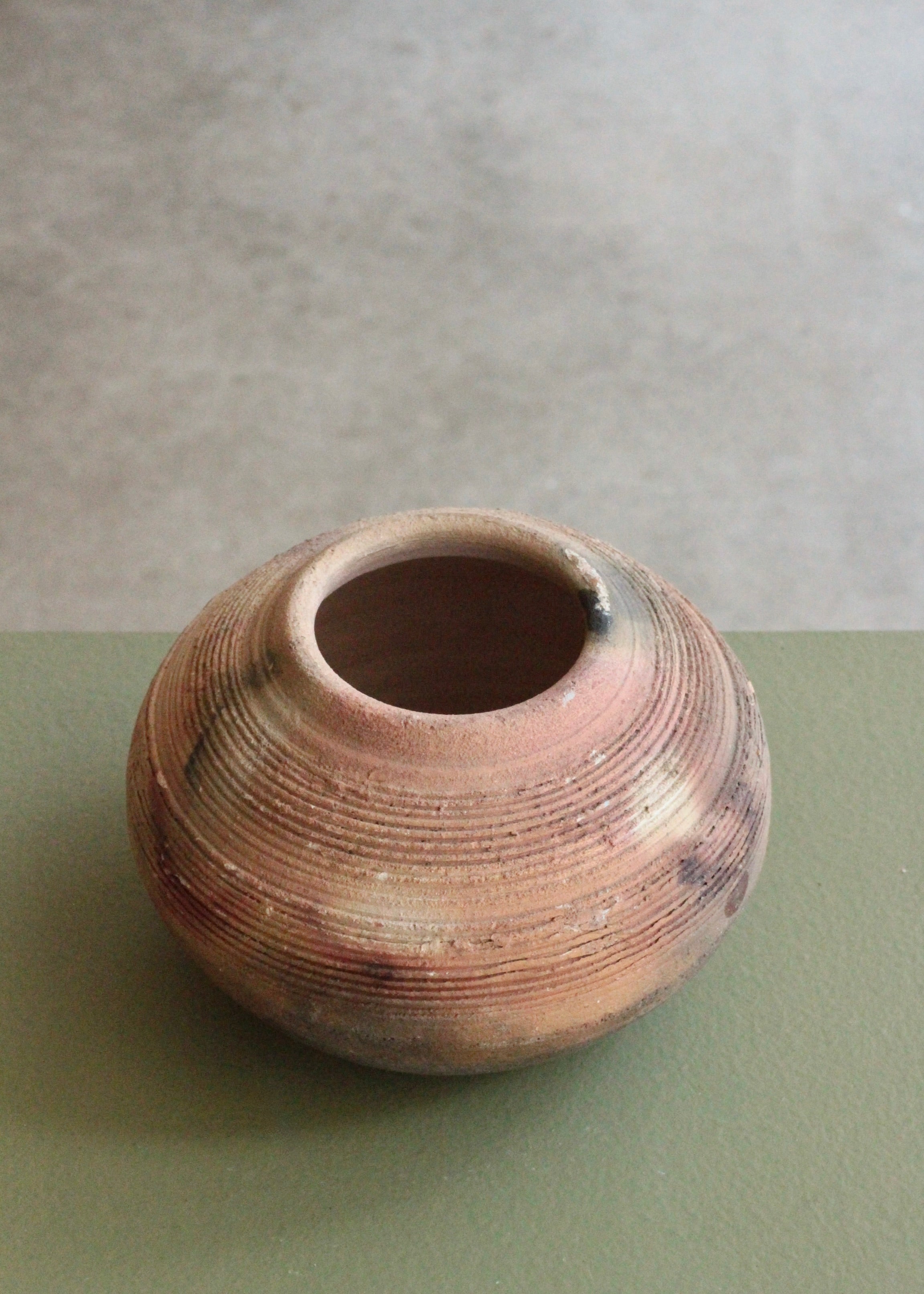 Vintage Saggar Handmade Pottery Round Vase