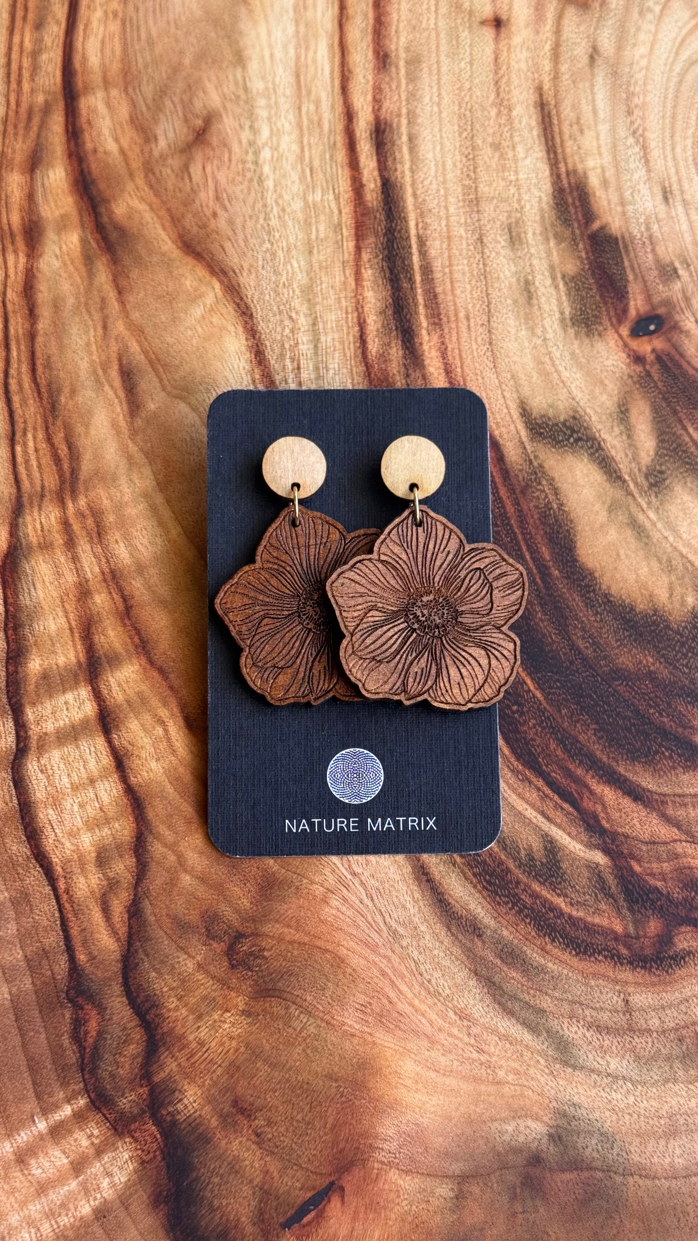 Wooden Flower Earrings