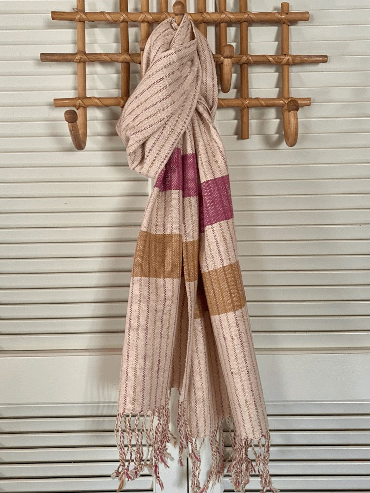 Cotton Scarf Natural, Pink & Dark Cotton Stripes