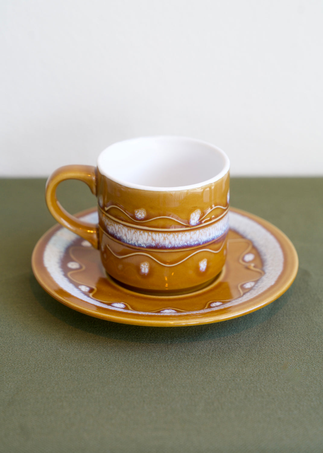 Vintage 1970s Japanese Stoneware Cups & Saucers - Set of 2