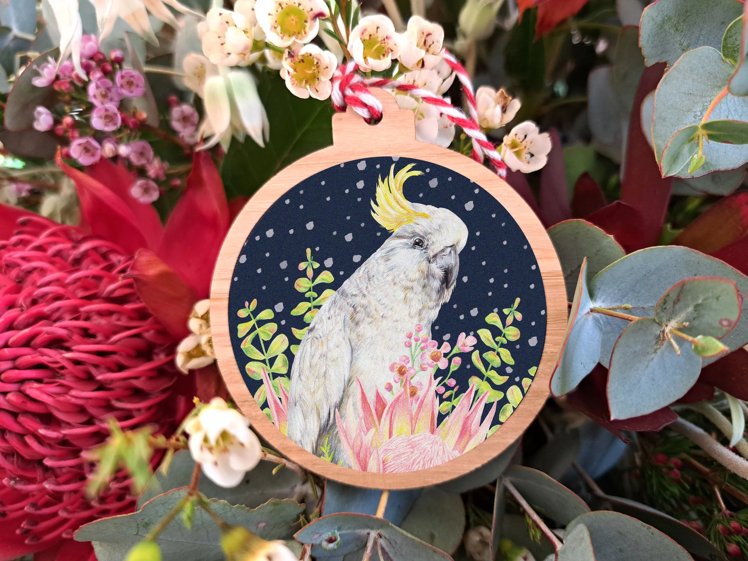 Bird Eucalyptus Wood Christmas Ornament