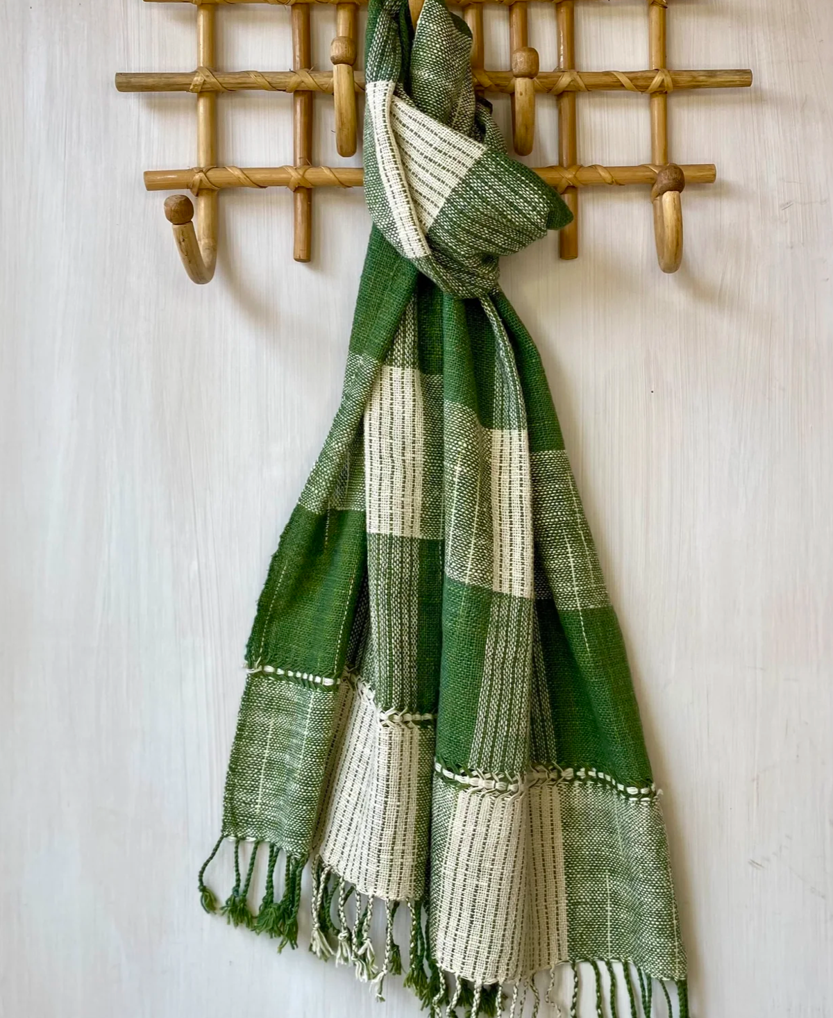 Lao Cotton Scarf Green & Natural Cotton Ikat
