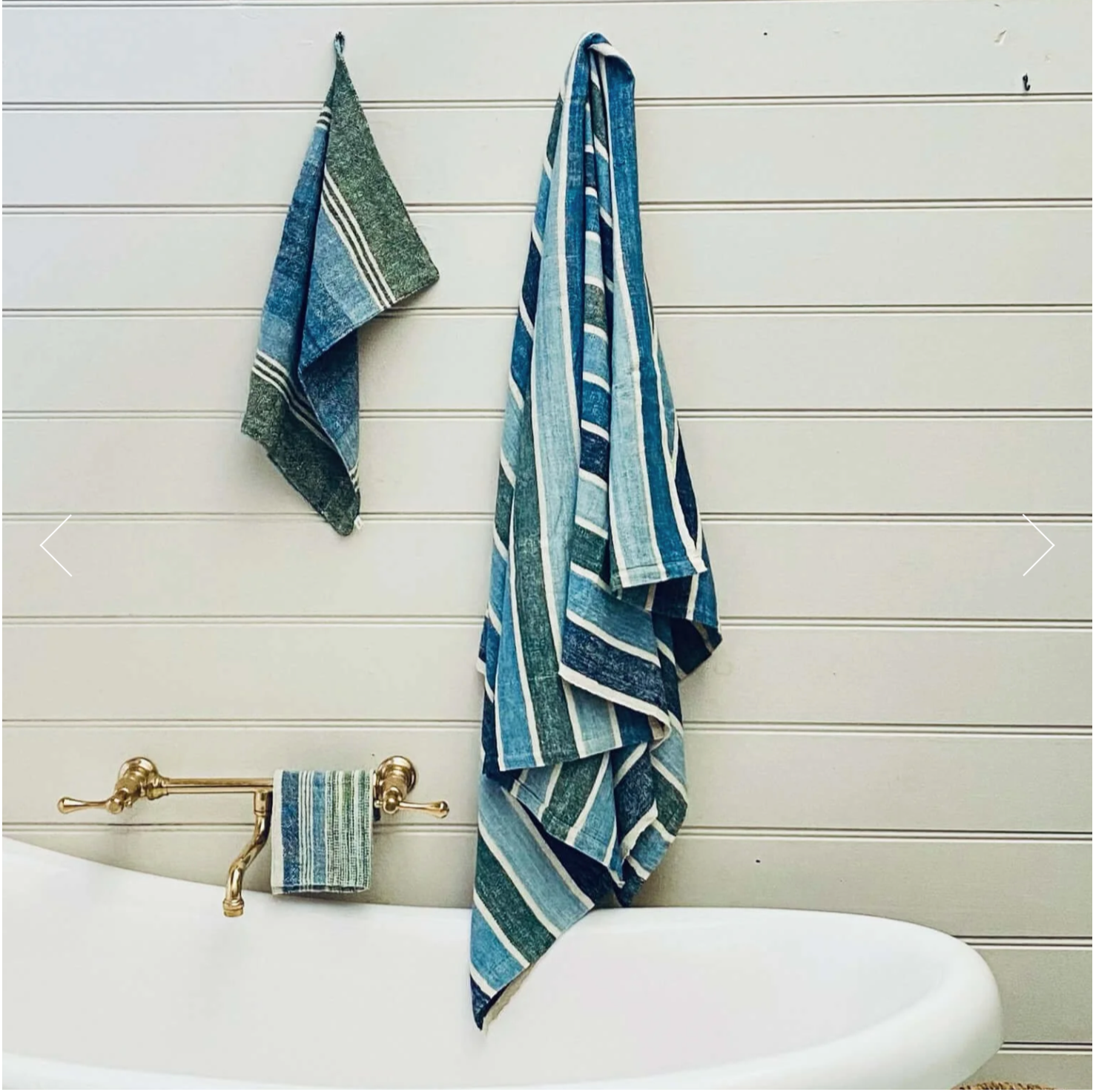 Towel - Indigo, Green & Natural Cotton Stripe