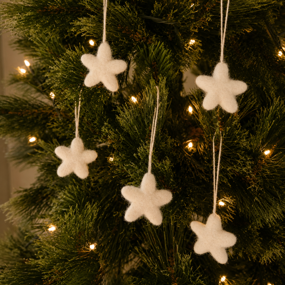 Felt Wool Star Ornament Set: White