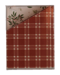 Bespoke Letterpress Heirloom Holly paper crown hats in a clear box, red plaid and holly print