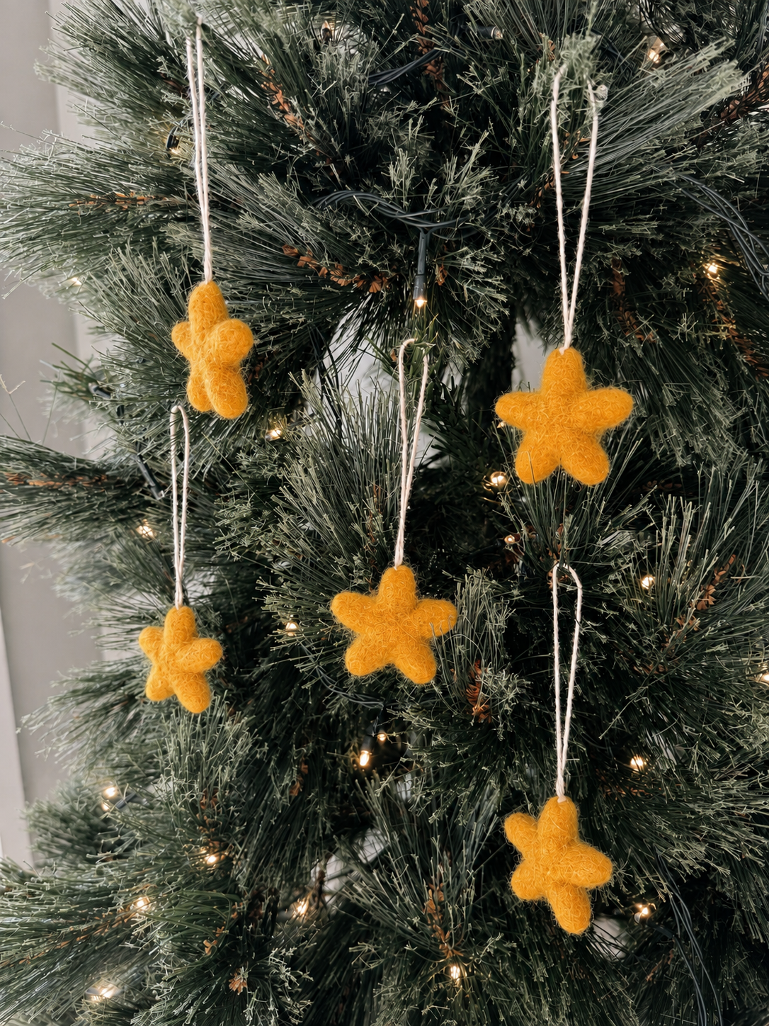 Felt Wool Star Ornament Set: White