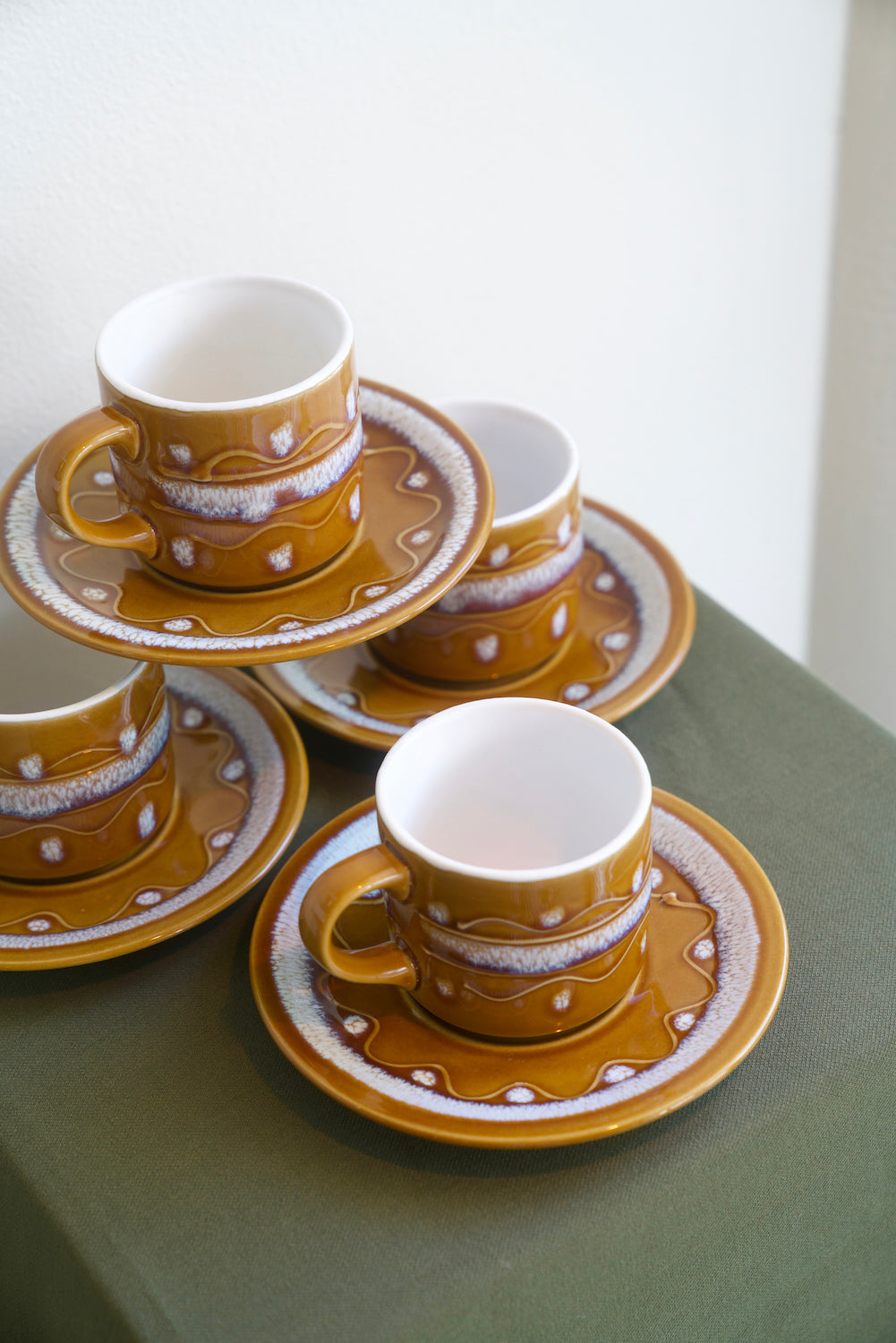 Vintage 1970s Japanese Stoneware Cups & Saucers - Set of 2